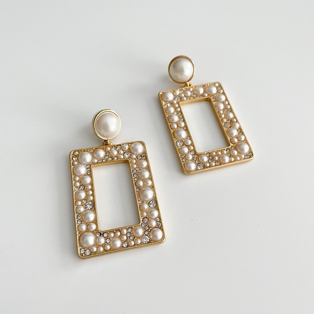 J. Crew Pearl and Crystal Statement Earrings - Picture 2 of 3